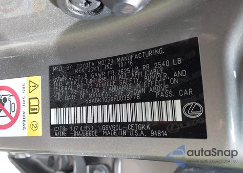 2017 Lexus Es 350 z USA, uszkodzony, nr VIN 58ABK1GGXHU039778